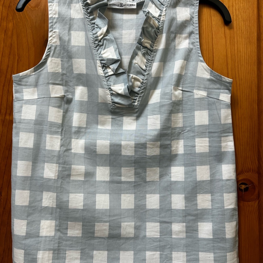 Baby Blue and White Checkered Blouse
